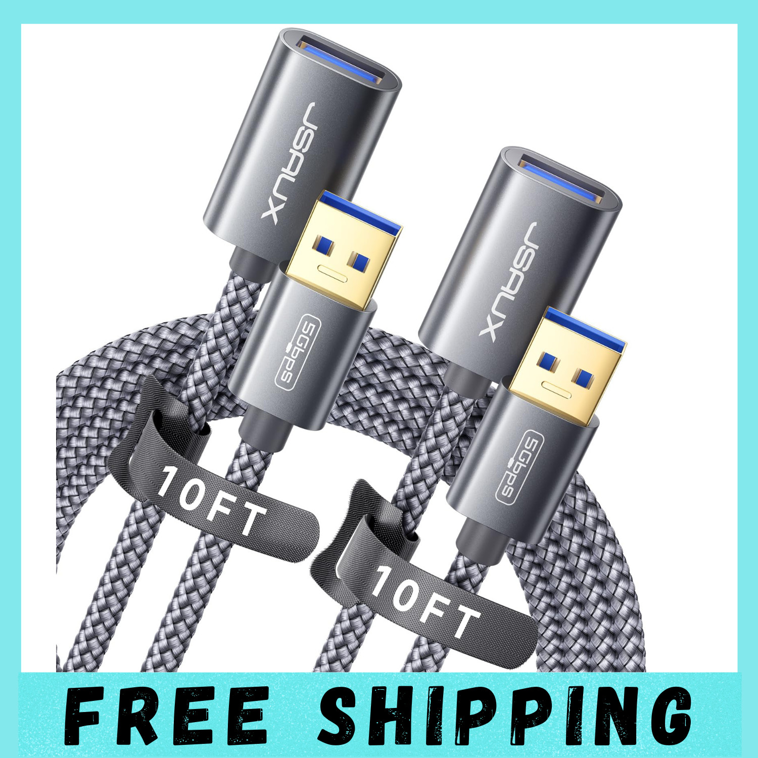 2Pack 10FT+10FT USB 3.0 Extension Cable, Type a Male to Female USB Extender Cord