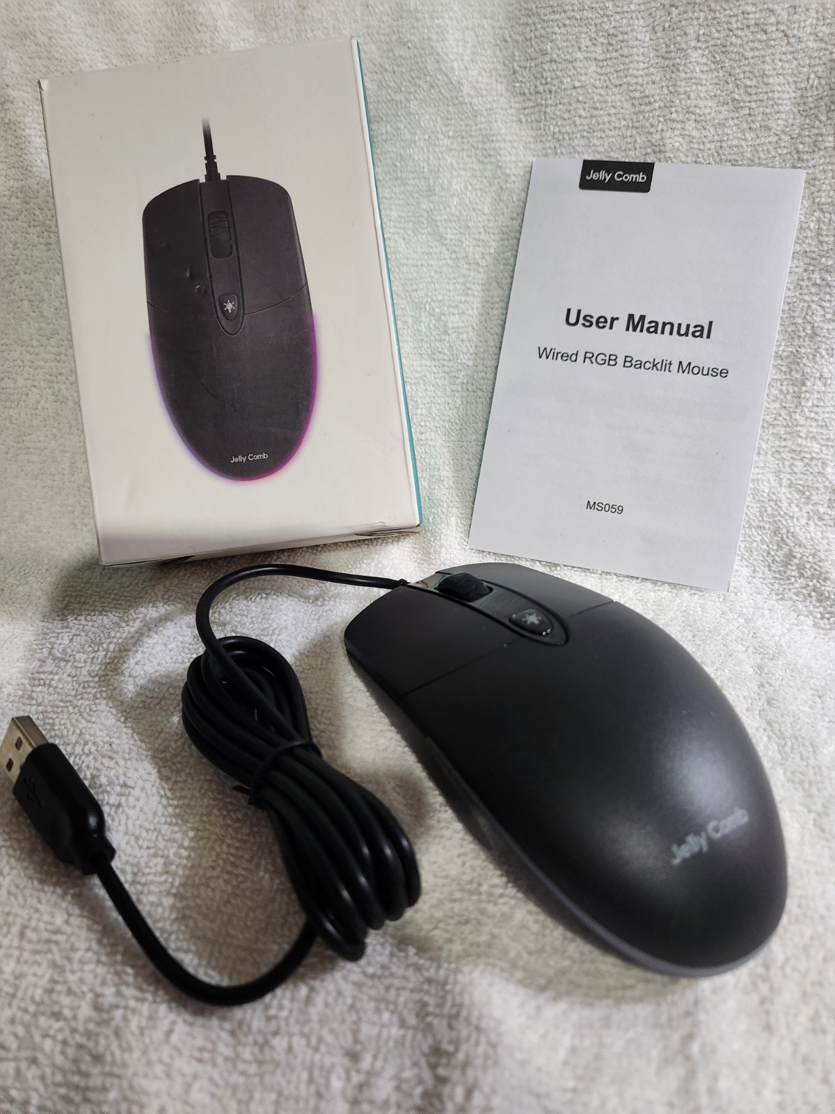 JELLY COMB Old School Wired Mouse Black Reliable No Batteries No Charging MS059