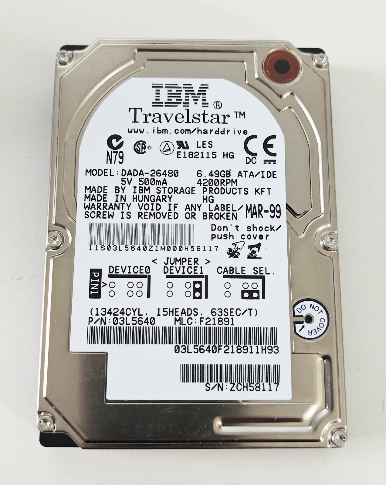 IBM 03L5640 DADA-26480 6.4GB 4200RPM 2.5" EIDE Hard Drive
