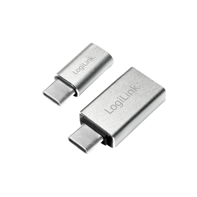 LogiLink AU0040 USB-C Adapter Set C/M to USB-A/F + Micro USB/F, Silver ~E~