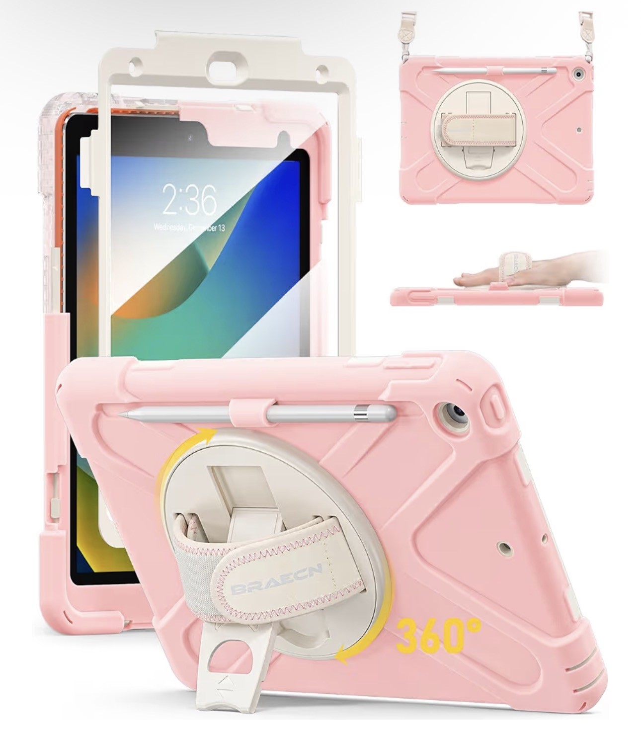 BRAECN for iPad 9TH/8TH/7TH Generation Case Heavy Duty Shockproof Case Pink