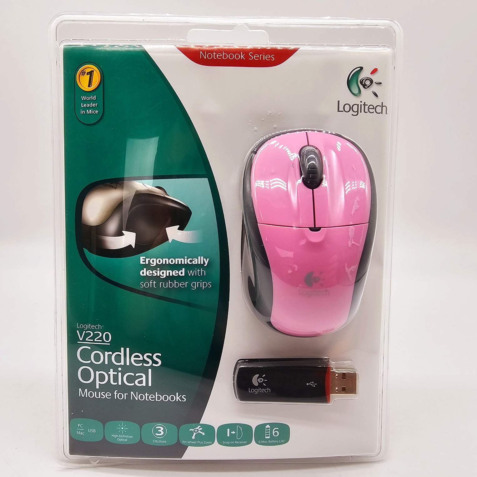 Logitech V220 Cordless Optical Mouse for Notebooks Ergonomic (Rose Pink) 2007