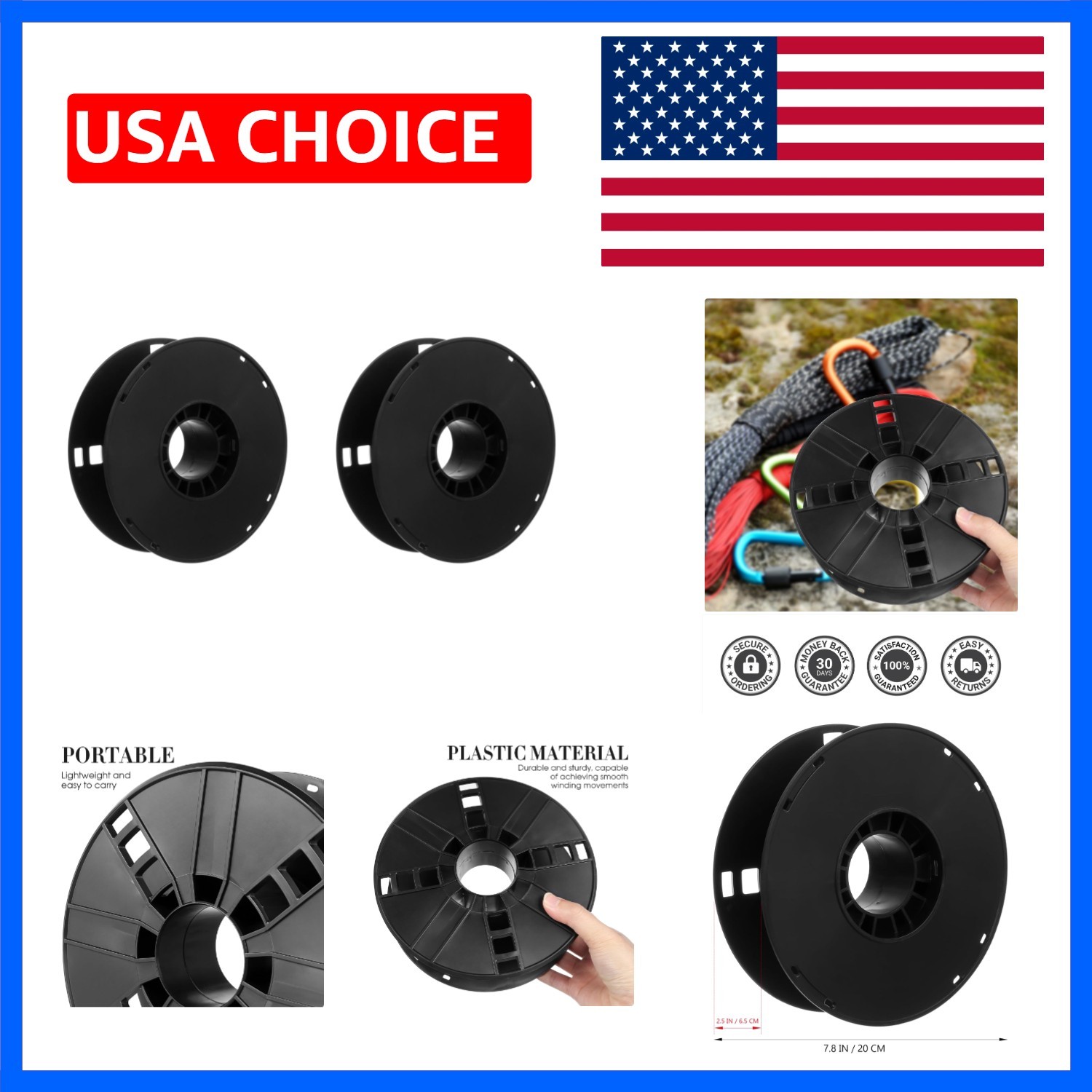 2pcs Plastic Cord Cable Storage Reel, Lightweight Durable Organizer for Campi...