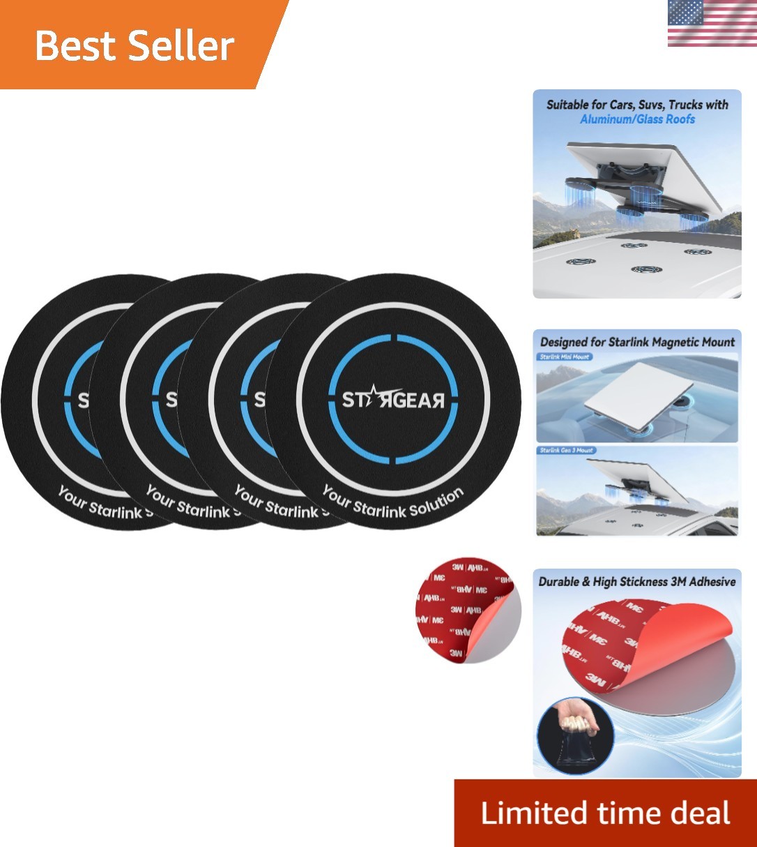 4PCS Starlink Magnetic Mount Plates - Reliable Satellite Dish Securing Solution