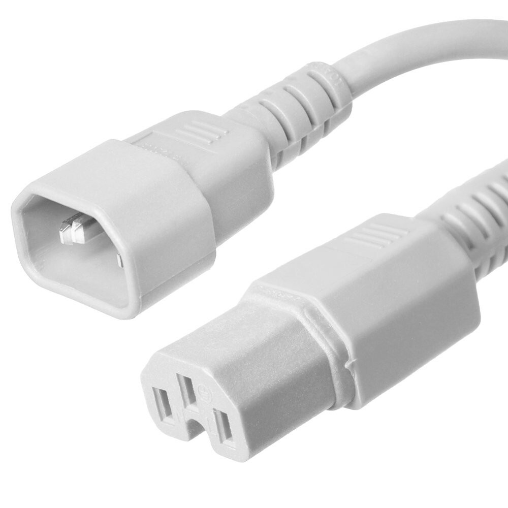 15 PACK LOT 3ft IEC C14 - C15 White Power Cord 14AWG 15A/1875W 100-250V 1M