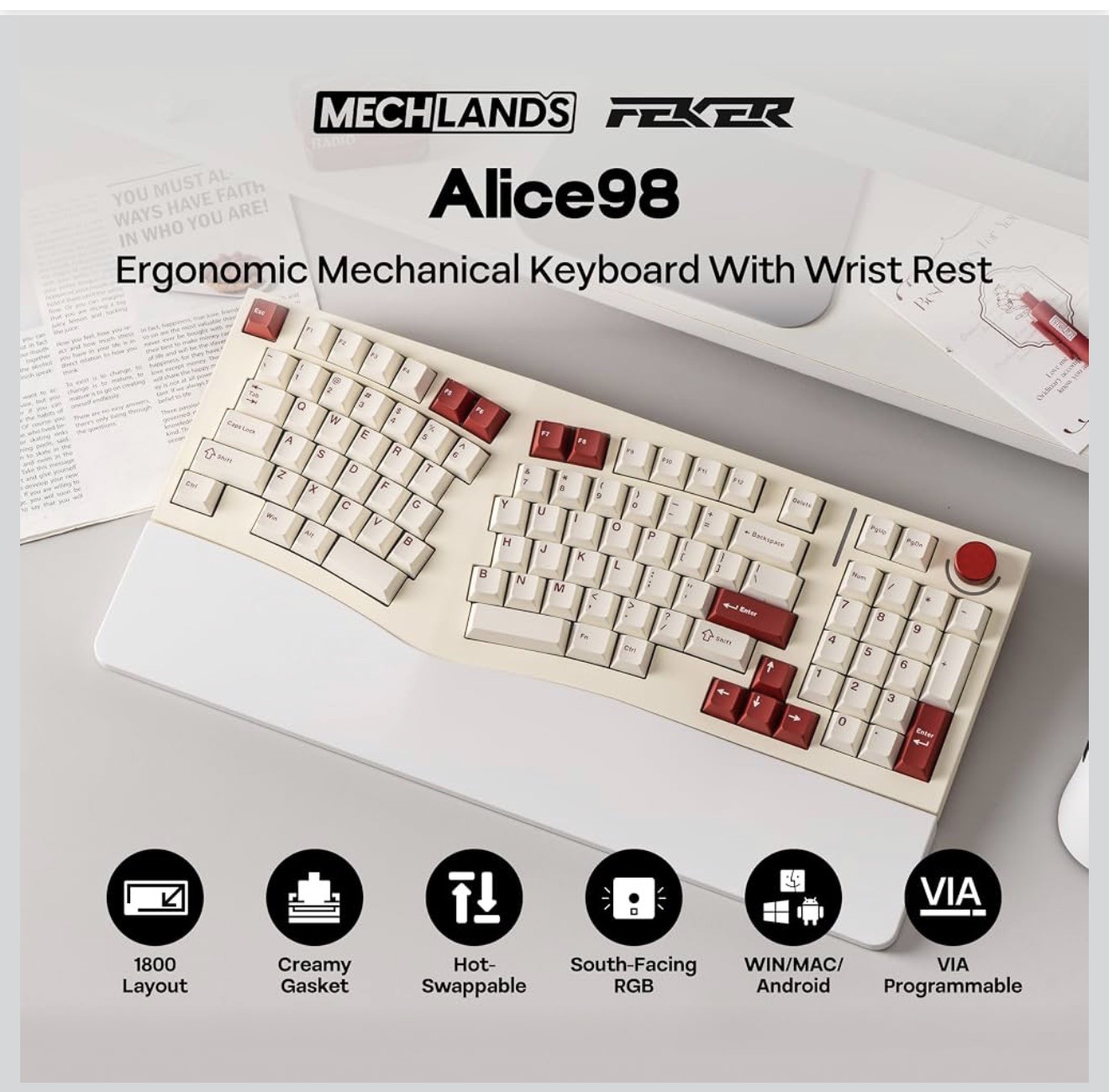Feker Alice98 Ergonomic 98 Keys Custom RGB Mechanical Keyboard 