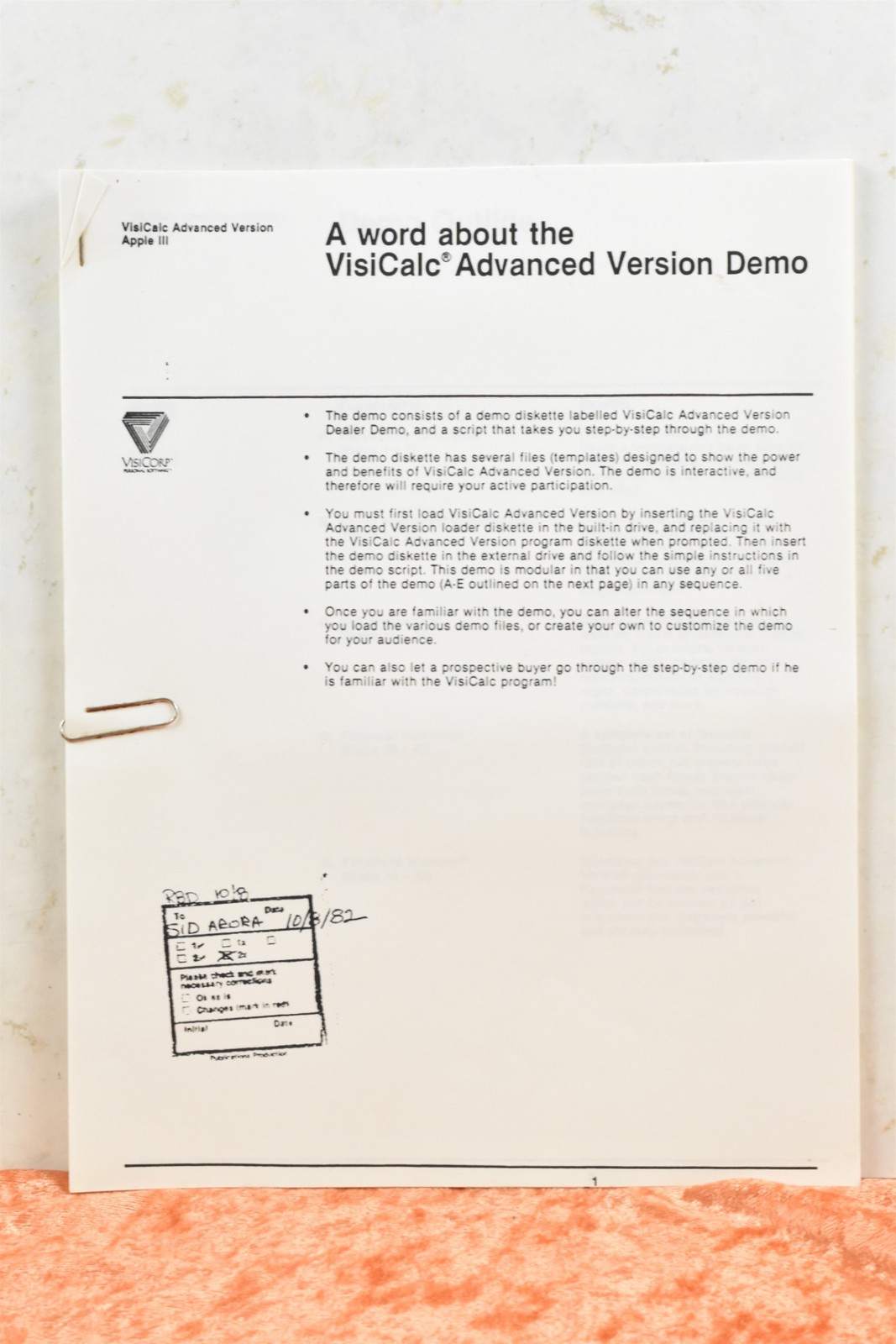 1982 VisiCalc Advanced Version Apple III Computer Demo Literature VisiCorp