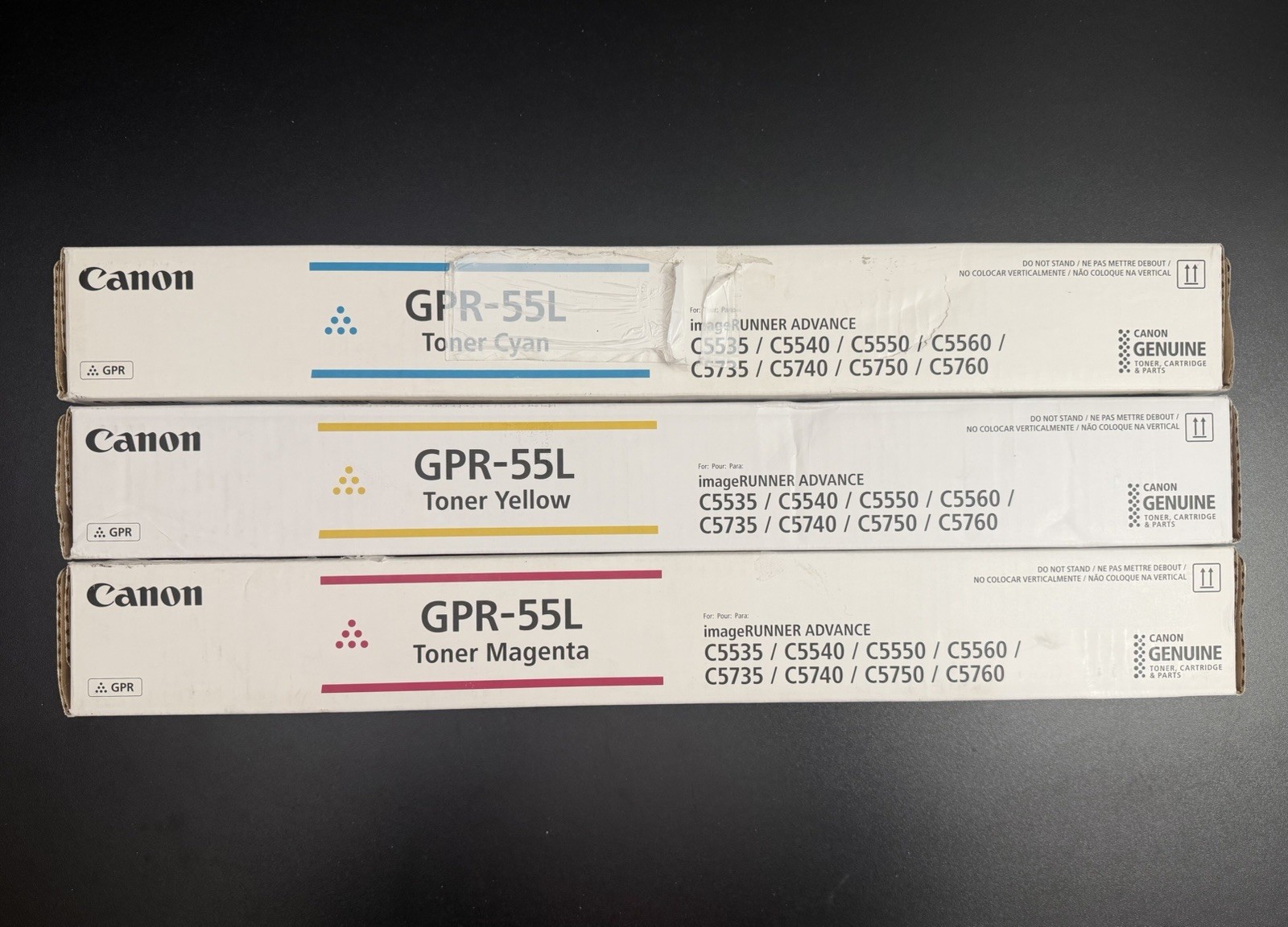 Genuine Canon GPR-55L Toner Cartridges Cyan, Yellow & Magenta, Sealed, Lot of 3