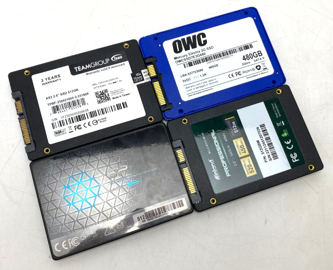 LOT OF 4 MIXED BRAND 480GB/512GB 2.5" SATAIII SOLID STATE DRIVE SSD ~FORMATTED~