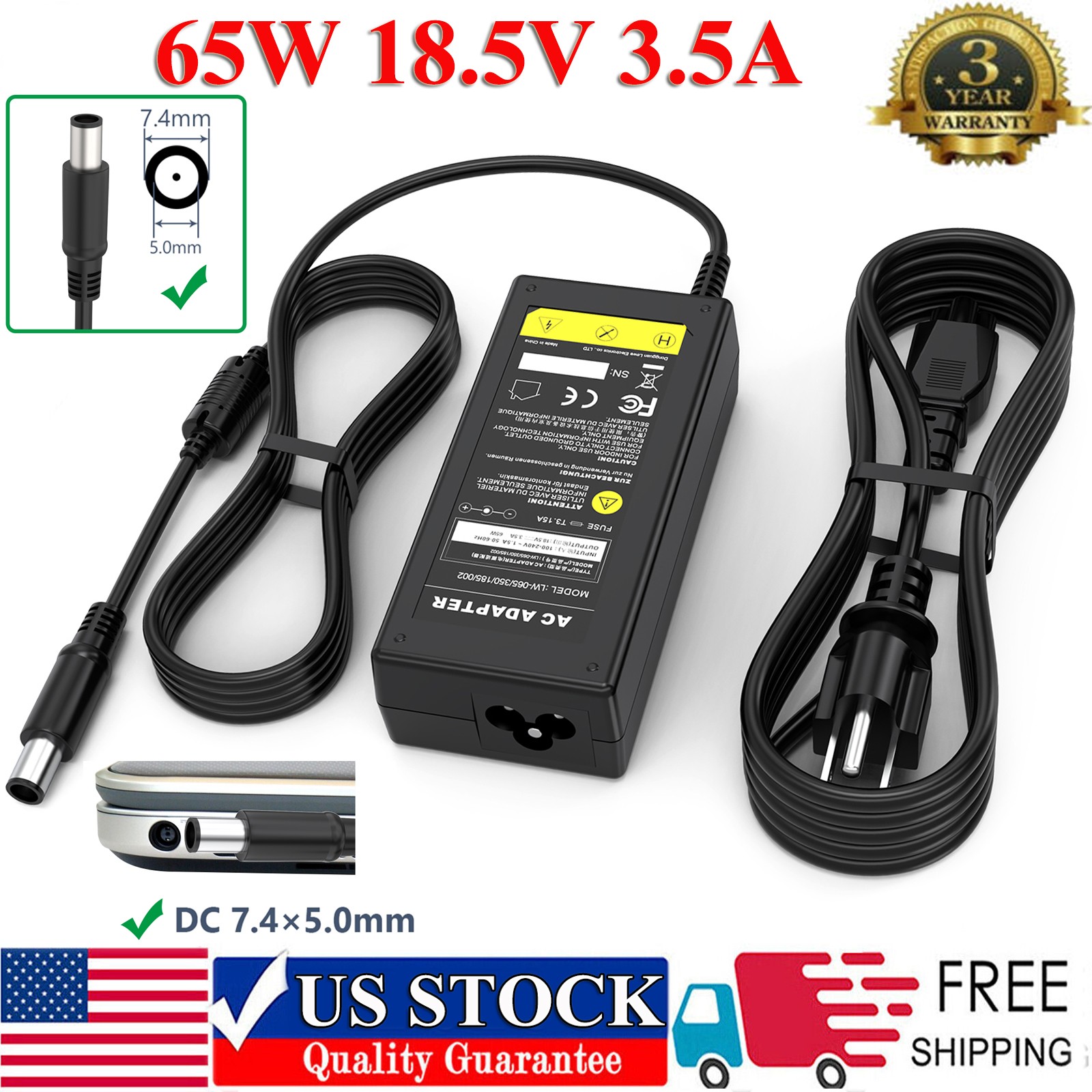 65W Laptop Charger For HP G42 G50 G51 G62 584037-001 AC Power Adapter 18.5V 3.5A