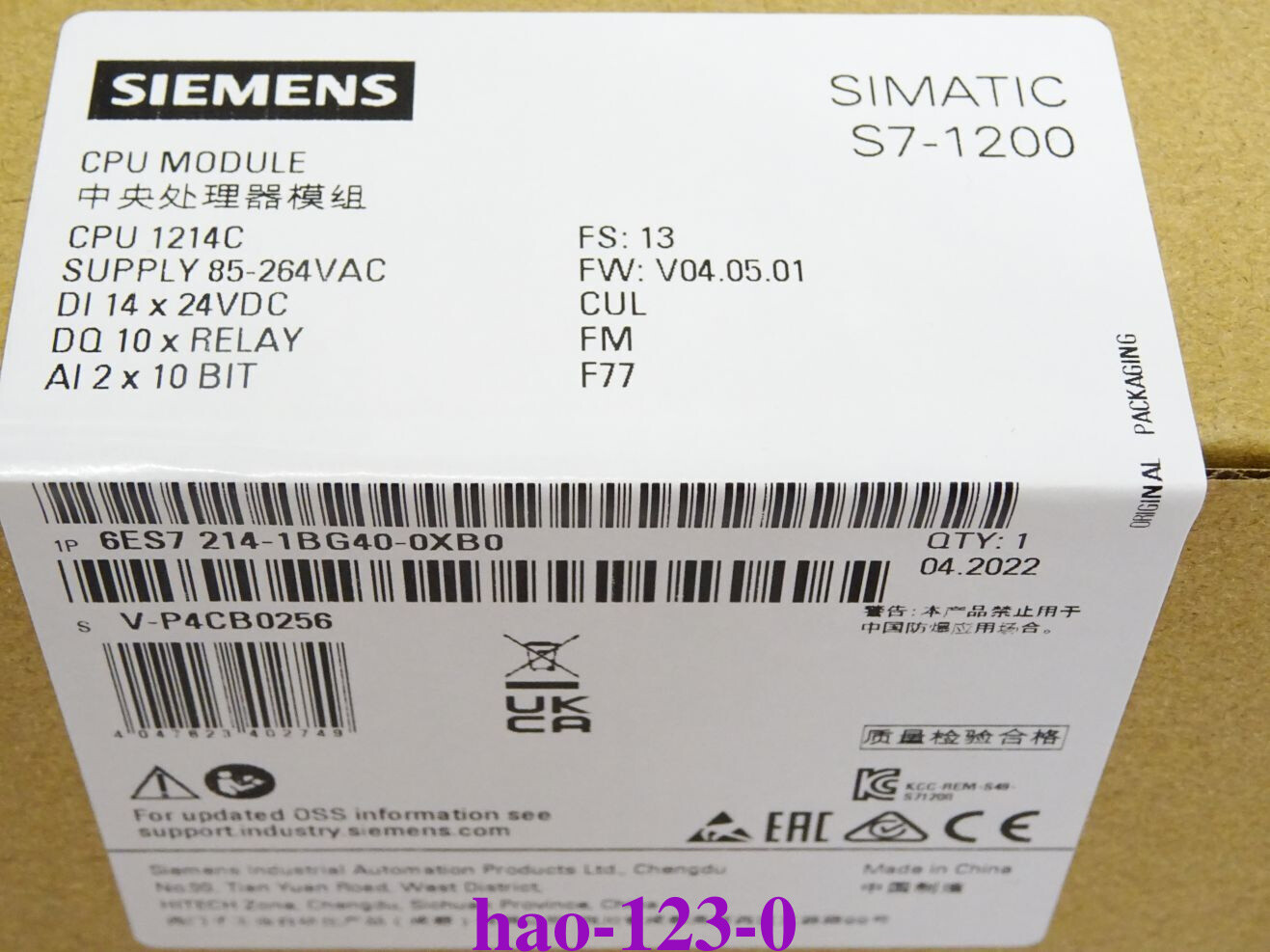 1 pcs new Siemens S7-1200 6ES7214-1BG40-0XB0  new in box (DHL/FedEx)