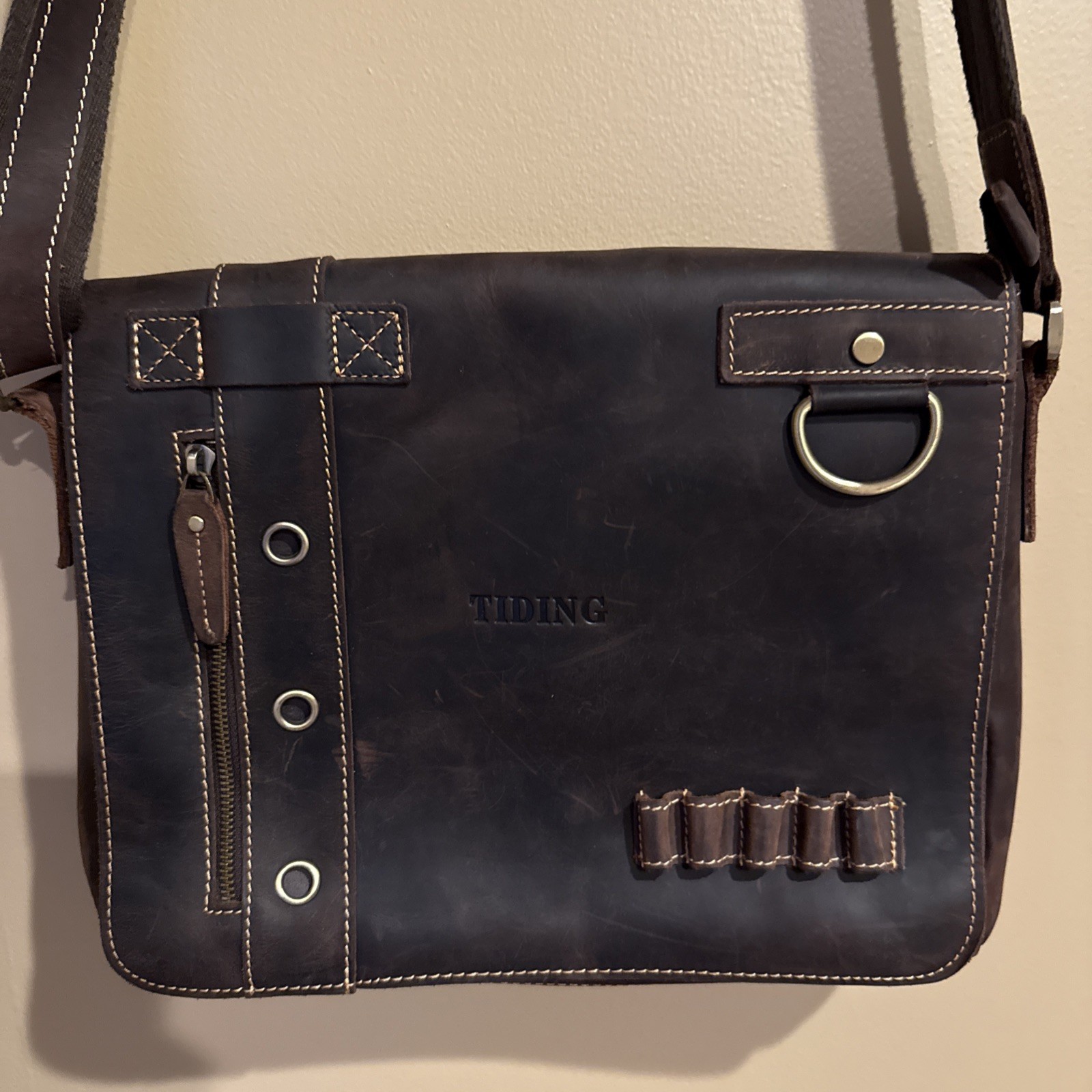 Full Grain Leather Brown Messenger Commuter Bag Crossbody Business Tiding Brand