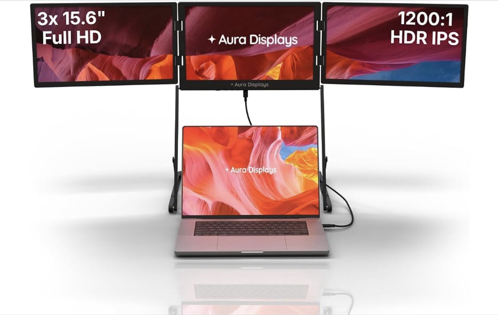 AURA DISPLAYS TRIPLE AERO 15.6 INCH PRO MAX PORTABLE TRIPLE MONITOR EXTENDER