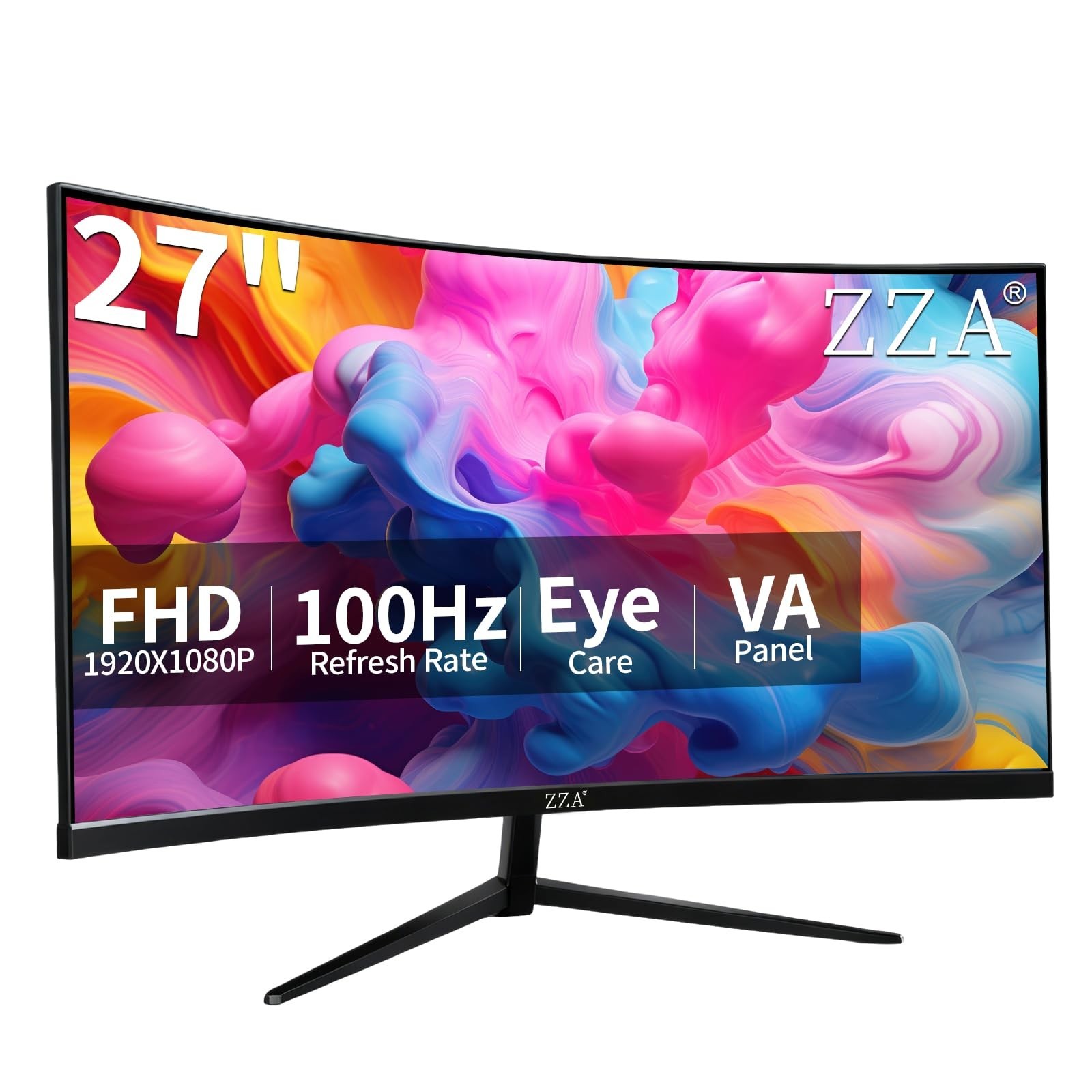 ZZA 27 inch 100Hz Curved Monitor with 1K 1920x1080 Computer Screen 27 inch FH...
