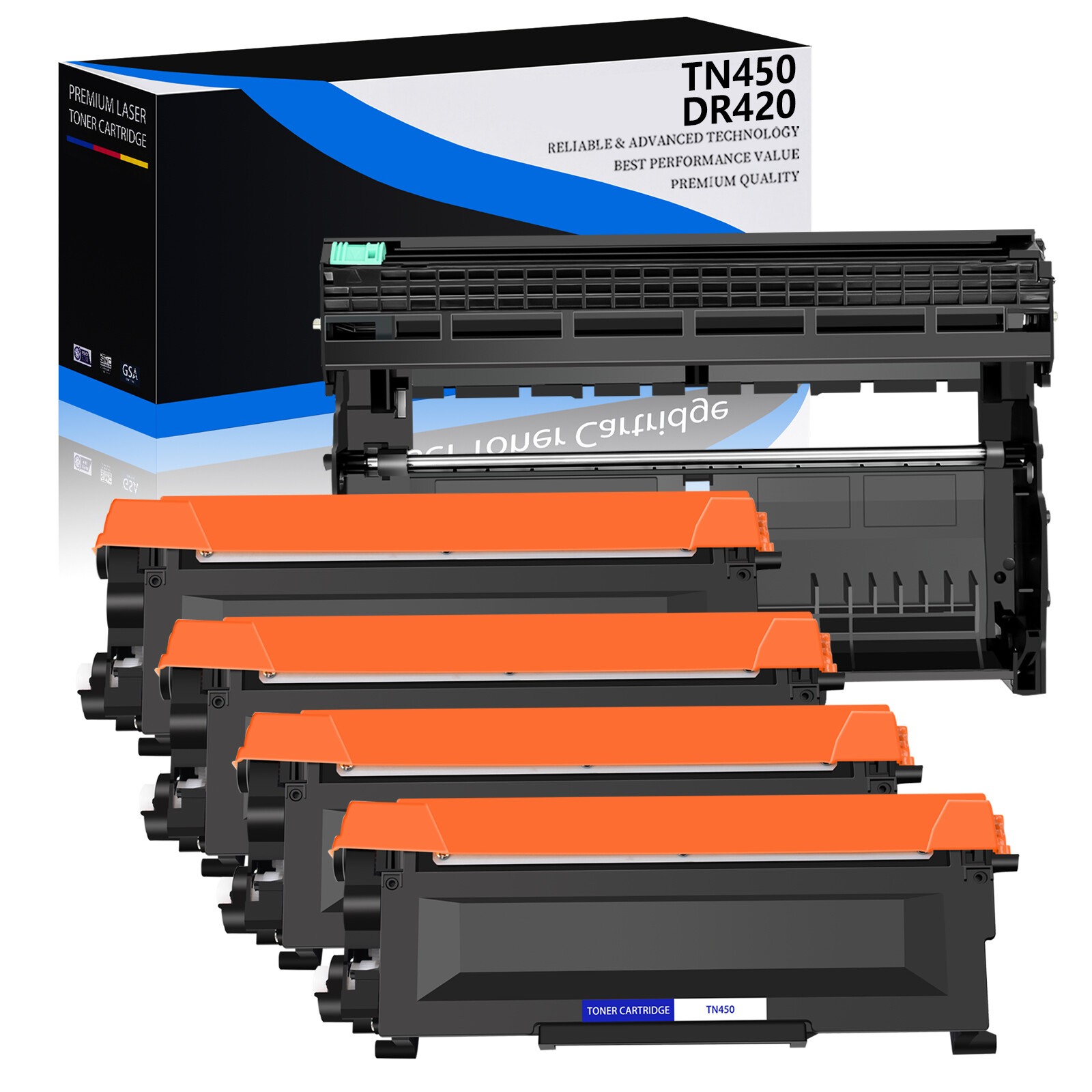 4PK TN450 TN420 Toner + 1PK DR420 Drum Unit for Brother MFC-7360N DCP-7065DN