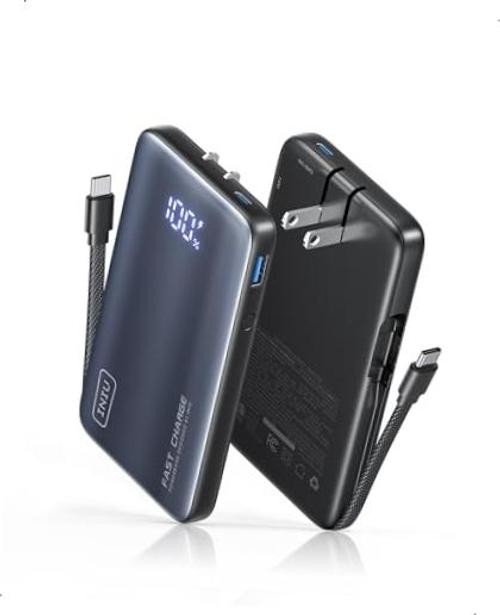 45W Fast Charging Portable Charger, 10000mAh with Built in Wall Plug | Black