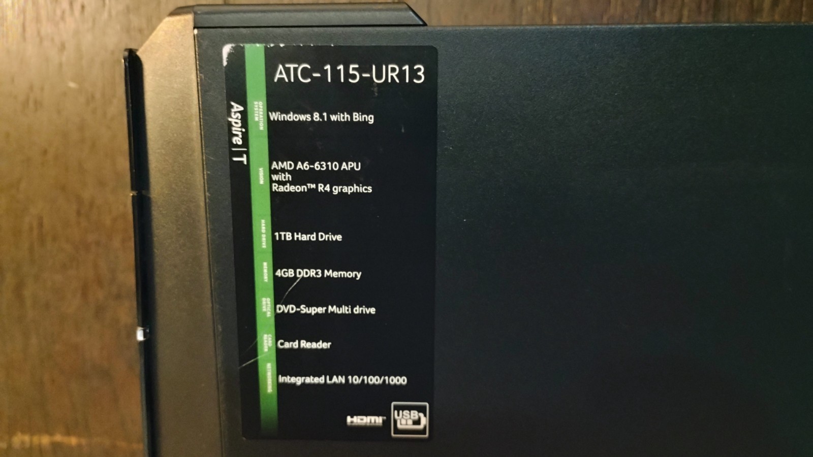 Acer Desktop PC ATC-115-UR13 AMD A6-6310 4GB DDR3 AMD Radeon R4