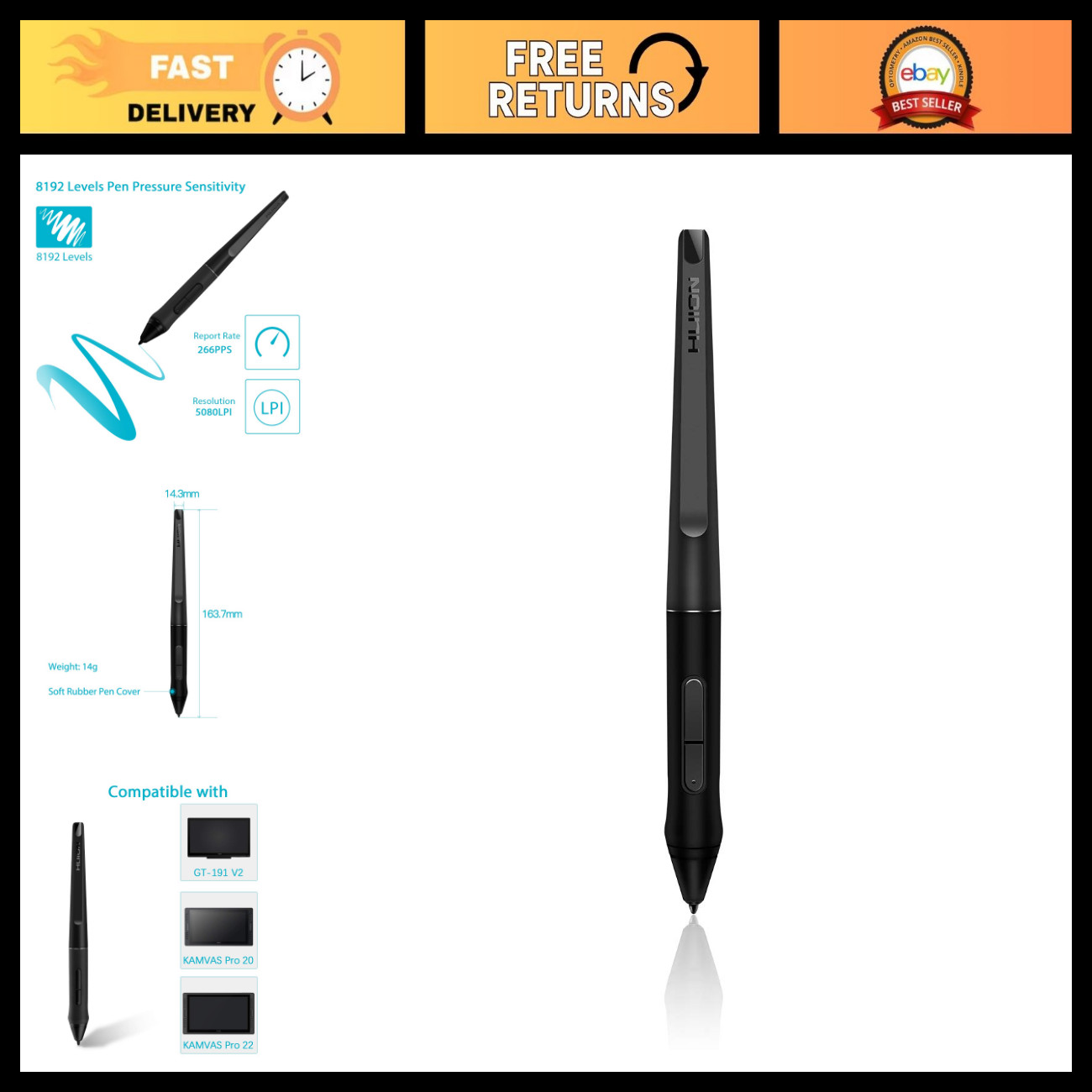 Battery-Free Stylus for Graphic Tablets, Precision Drawing Pen, Ergonomic Design