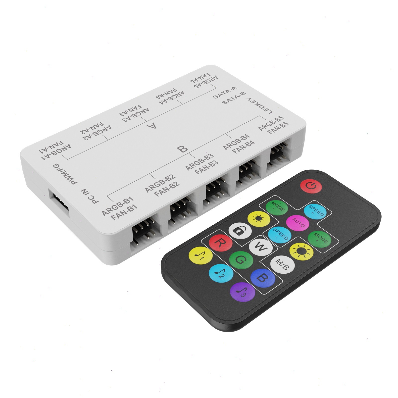 Vetroo 20-Port 5V 3PIN ARGB and 12V 4PIN PWM Fan Hub w/ Remote Control - White