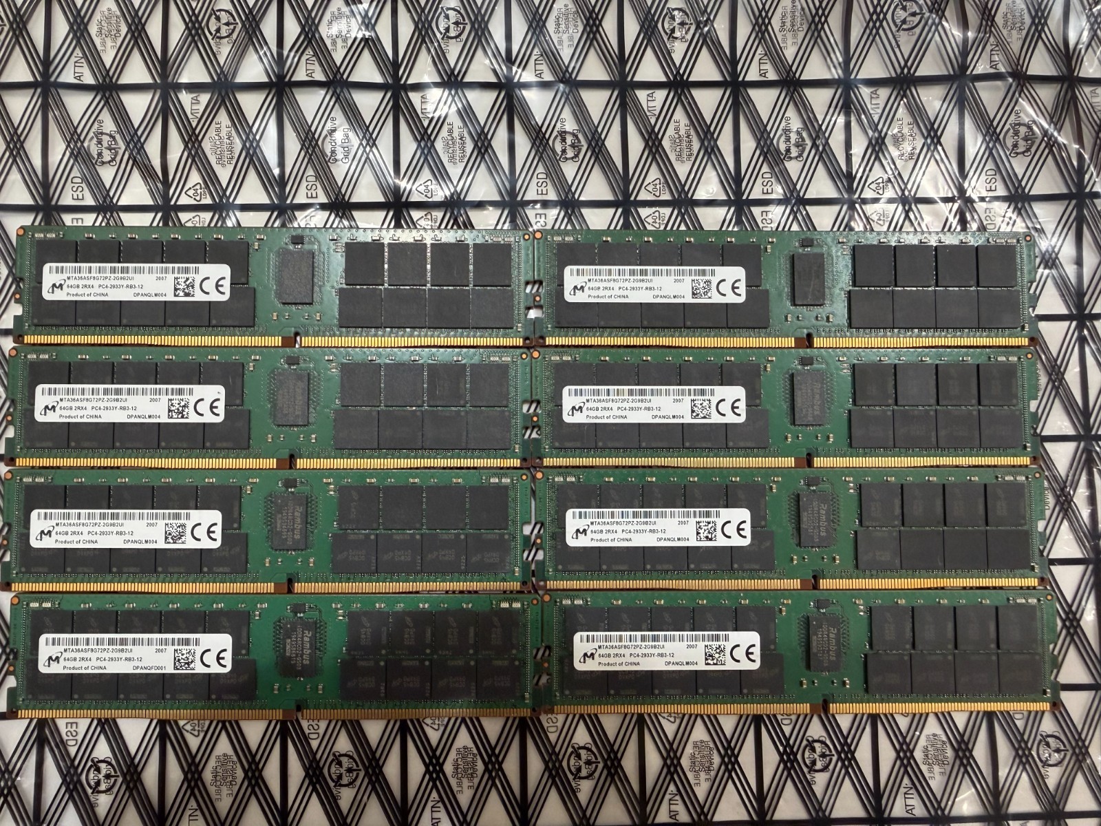 Lot of 8 Micron 64GB DDR4-2933 ECC RDIMM 512GB MTA36ASF8G72PZ-2G9B2UI