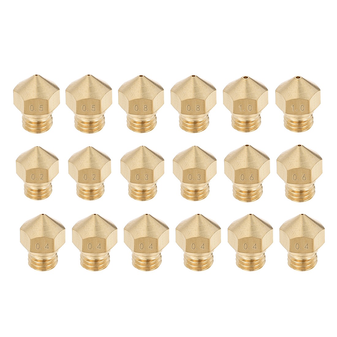 3D Printer Nozzle Fit for MK10,for 1.75mm Filament Brass,0.2mm - 1mm Total 18pcs