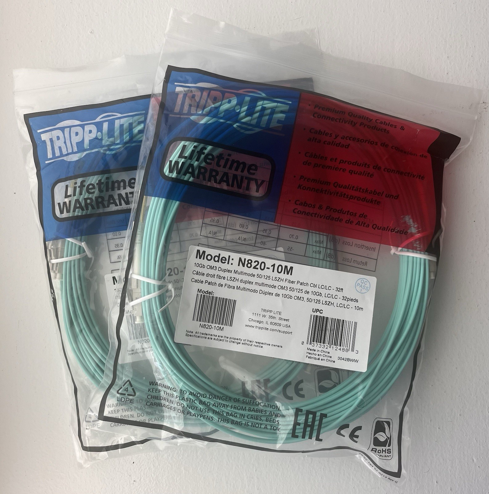 Lot of 2 Tripp Lite N820-10M Patch Cable