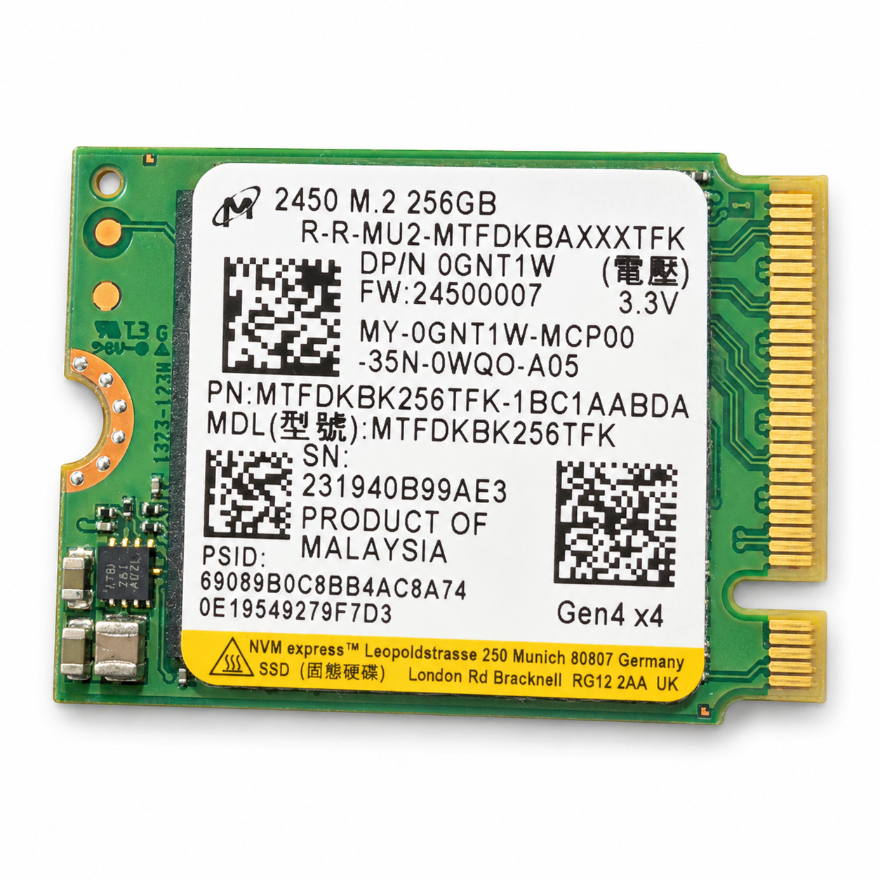 Micron 2450 256GB M.2 2230 NVMe Gen4 x4 SSD MTFDKBK256TFK Dell GNT1W Tested