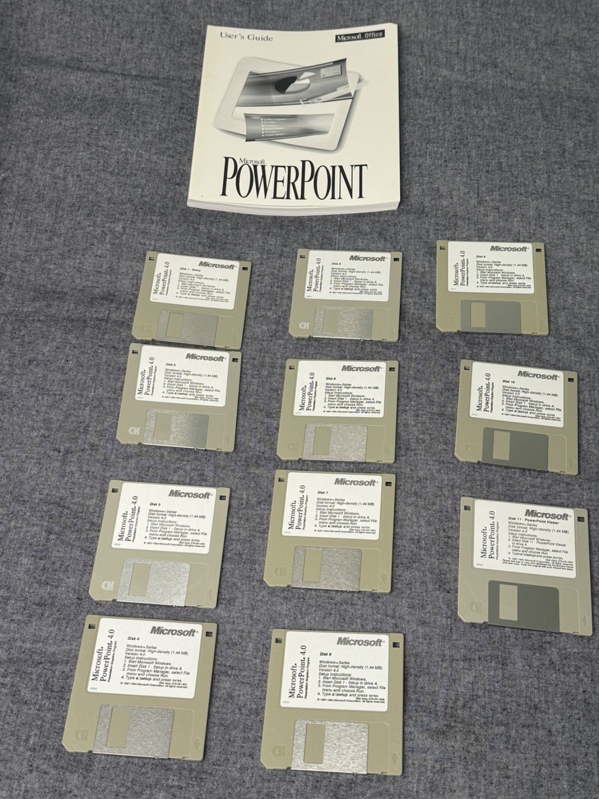 Microsoft PowerPoint 4.0 for Windows Complete 9-Disk Set TESTED w/ User Guide