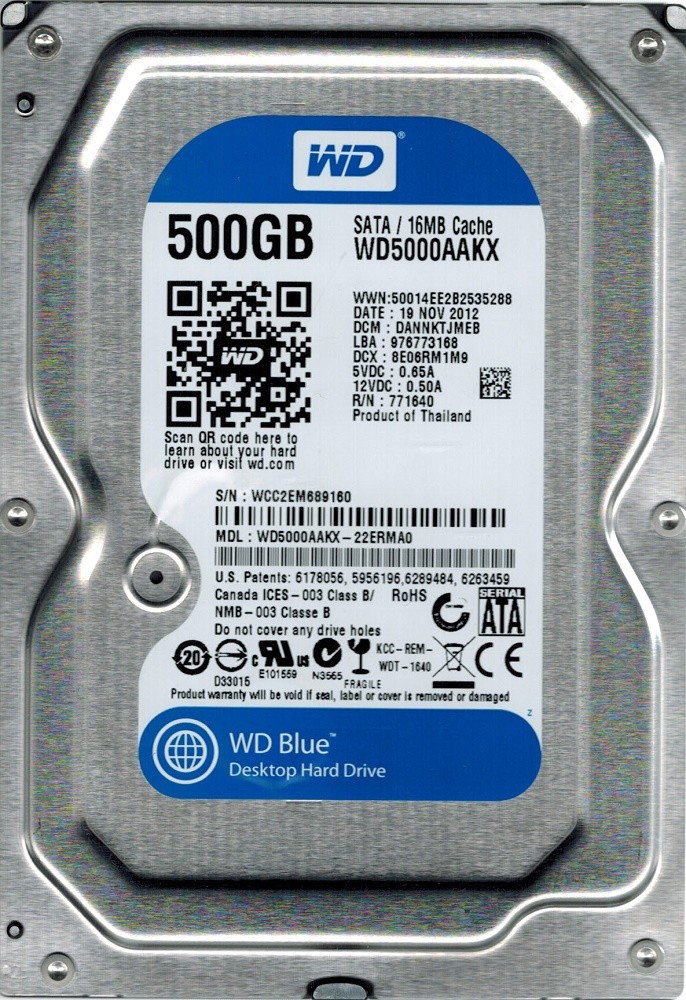 Western Digital WD5000AAKX-22ERMA0 500GB DCM: DANNKTJMEB WCC2E