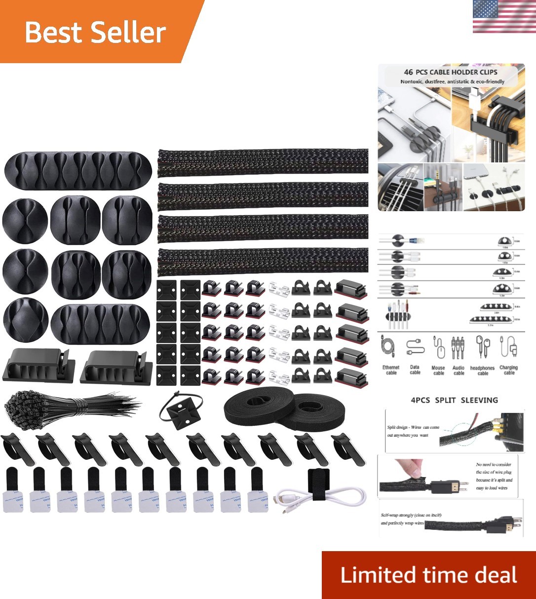 192-Piece Cable Management Set: Durable Nylon & Self-Adhesive Holders