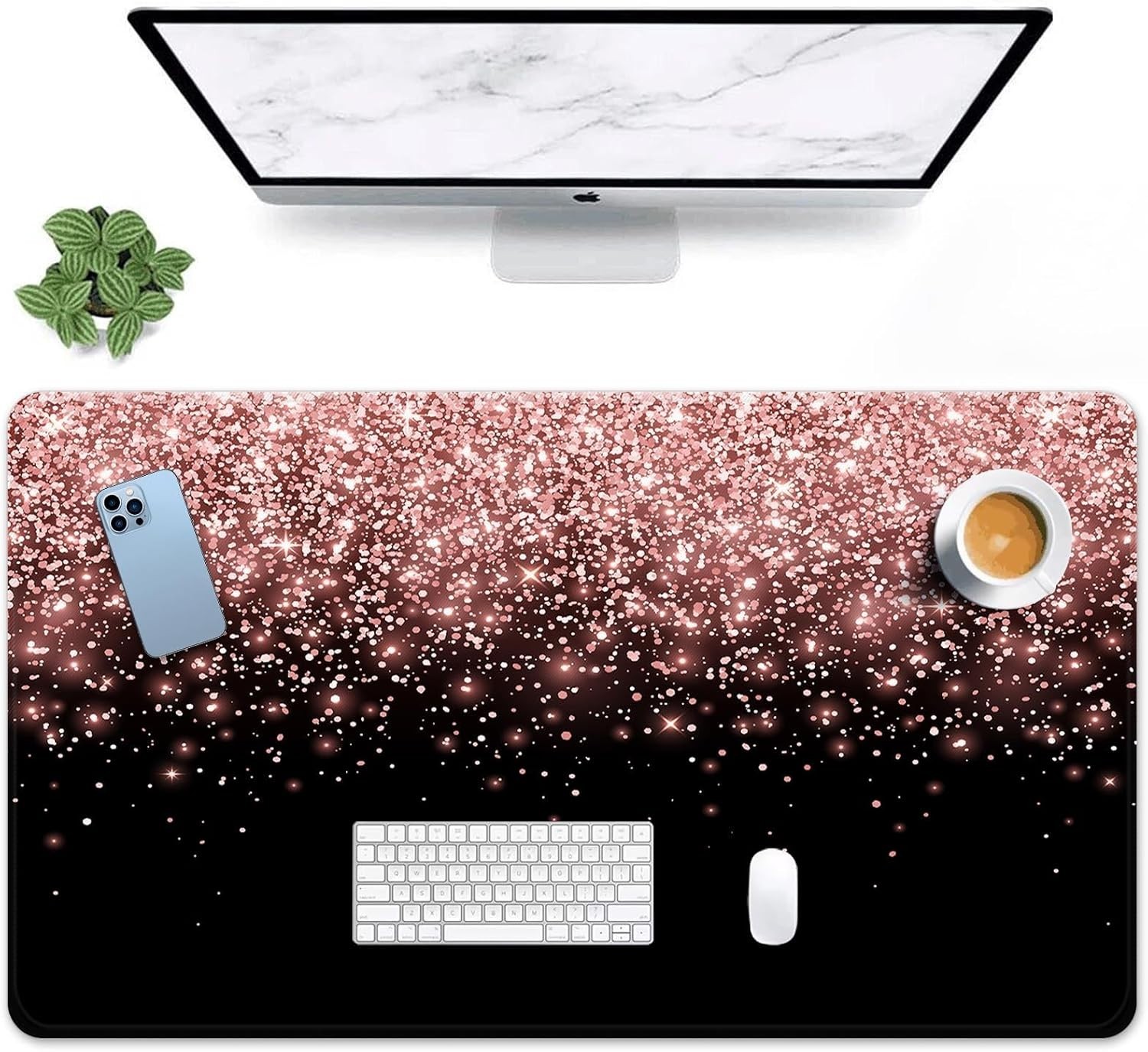 Elegant Rose Gold Large Mouse Pad - Non-Slip & Waterproof Desk Mat 31.5"x15.7"