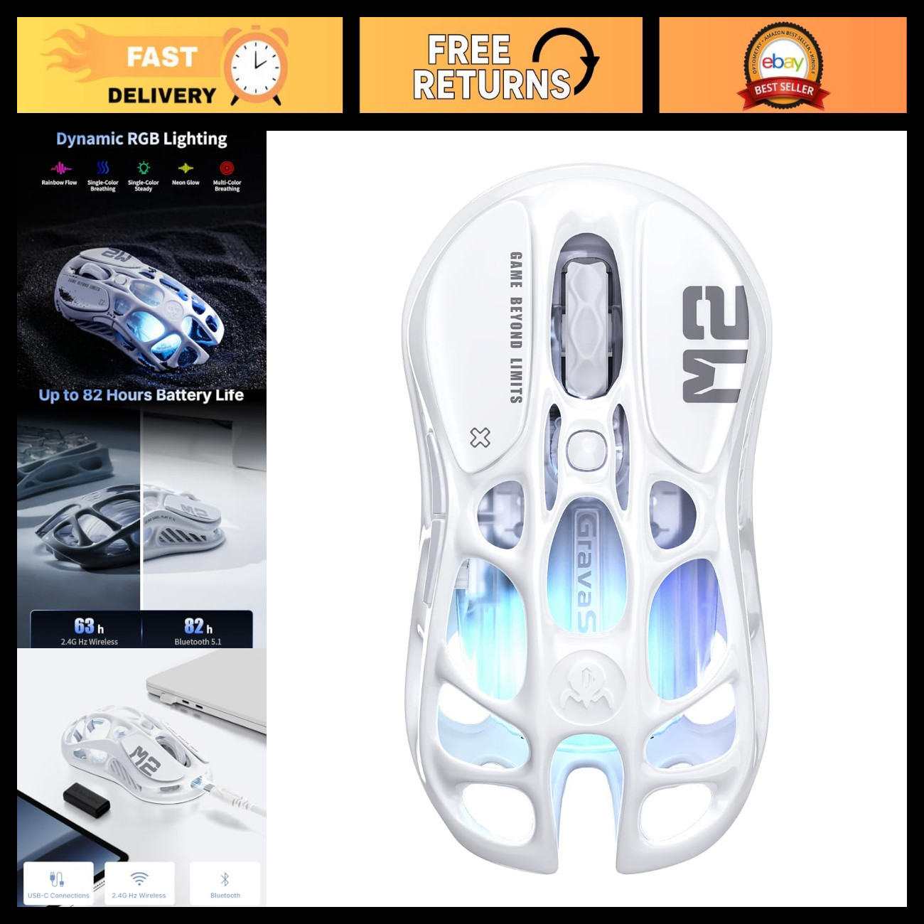 Wireless Gaming Mouse - Tri-Mode Connectivity, 85H Battery Life, Ergonomic Desig