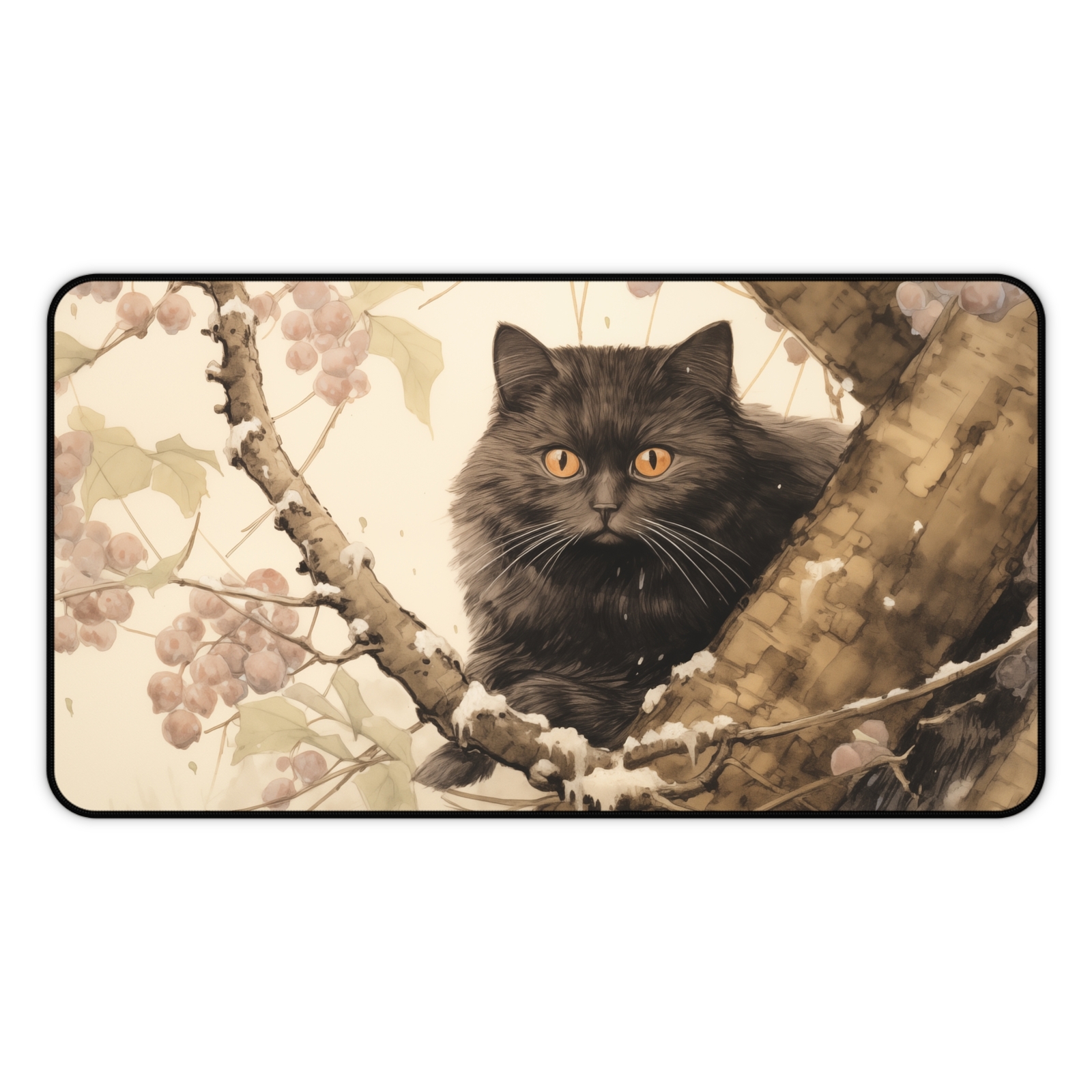 Cute Cat Desk Mat, Kawaii Cat Deskmat, Beige Mousepad, Cat on a Tree Deskmat