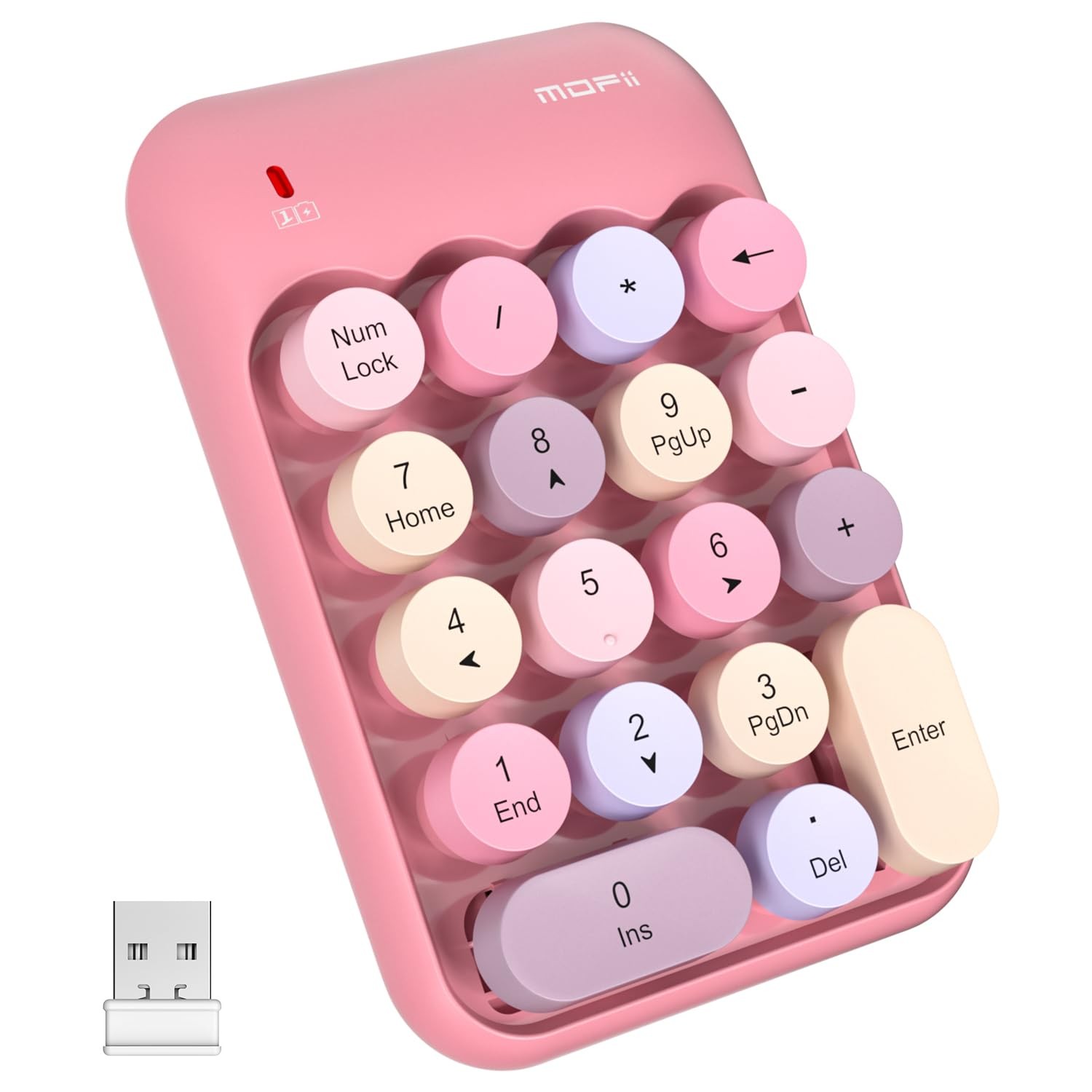 MOFII Wireless Number Pads - Pink Numeric Keypad 18 Keys USB 2.4G Round Keycap
