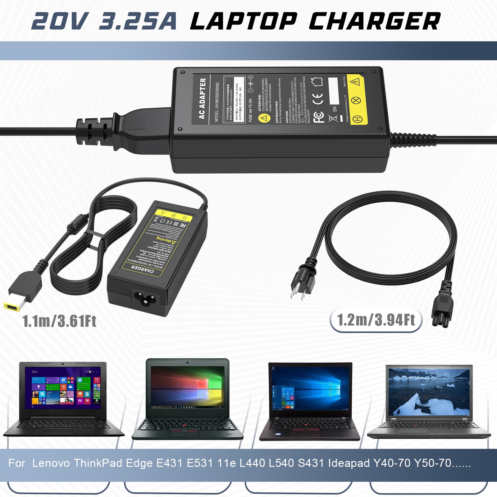 For Lenovo Thinkpad 90W/65W 20V 4.5A Power Supply AC Adapter Square Slim Tip UK