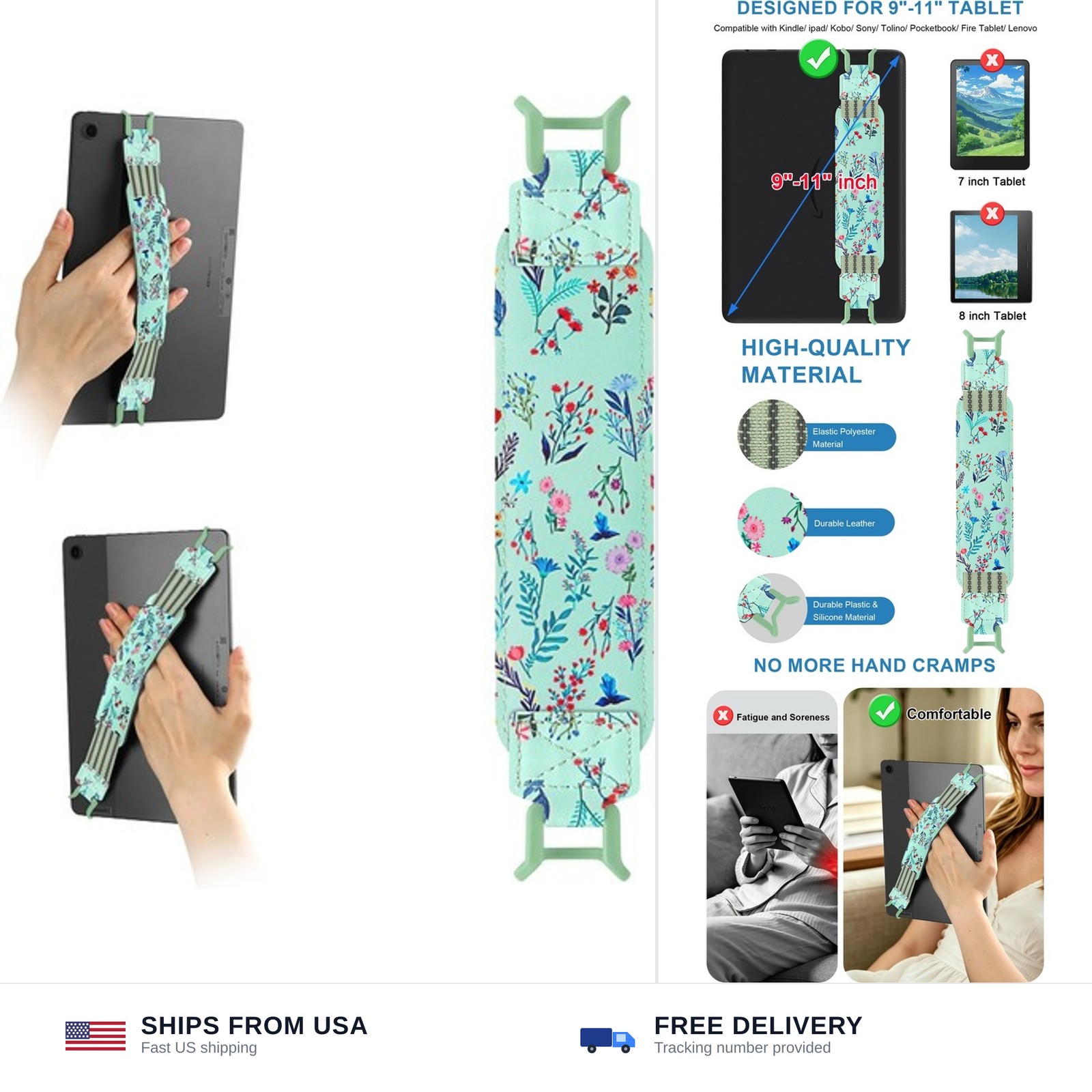 Universal Soft Elastic Hand Strap for 9-11 inch Tablet Fire HD 10 Galaxy Tab
