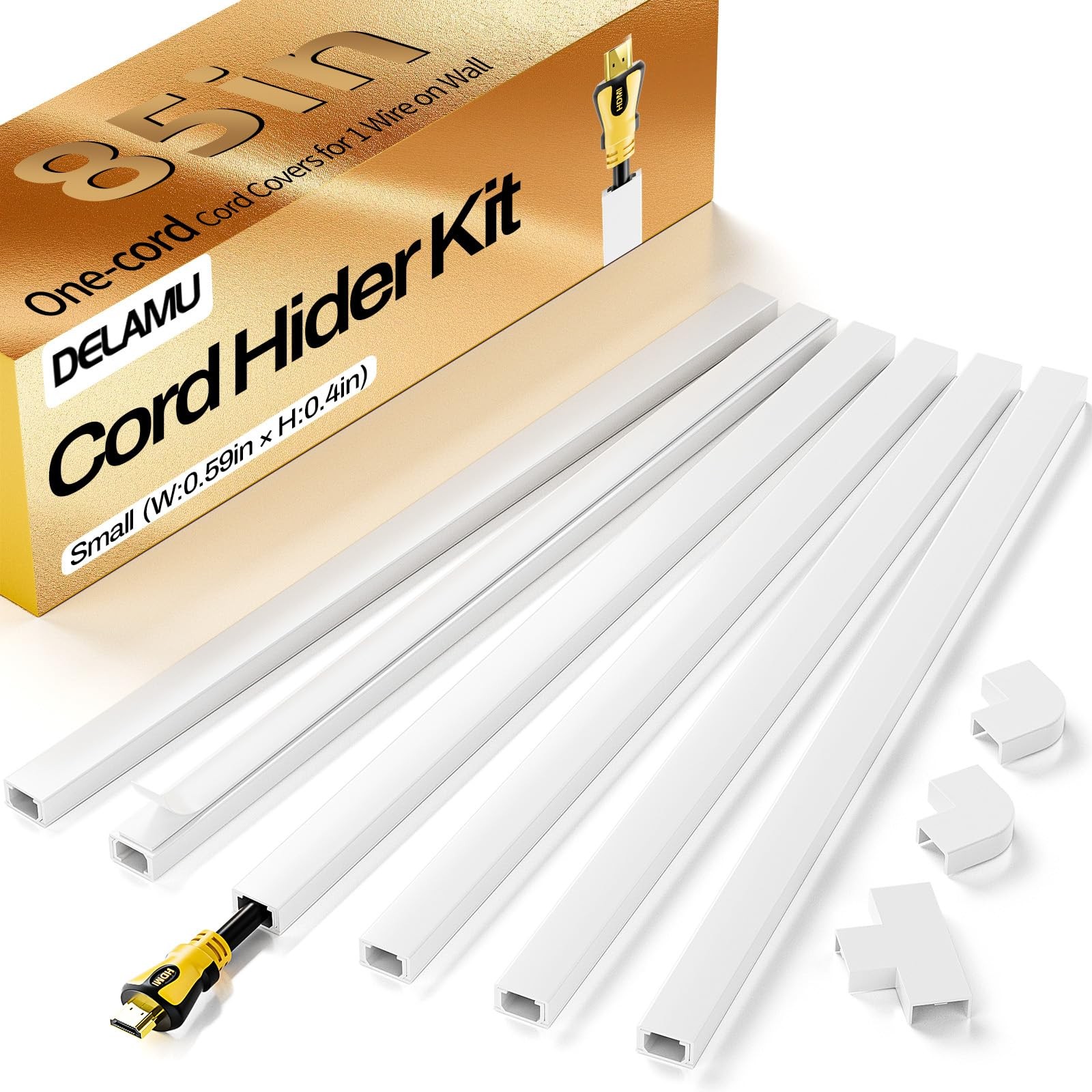 Delamu Cord Hider, Covers for Wires 85in L x 0.59in W x 0.4in H, White 