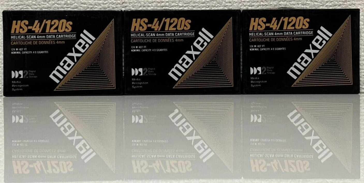 New Lot of 3 maxell helical scan 4mm data cartridge HS-4 120s