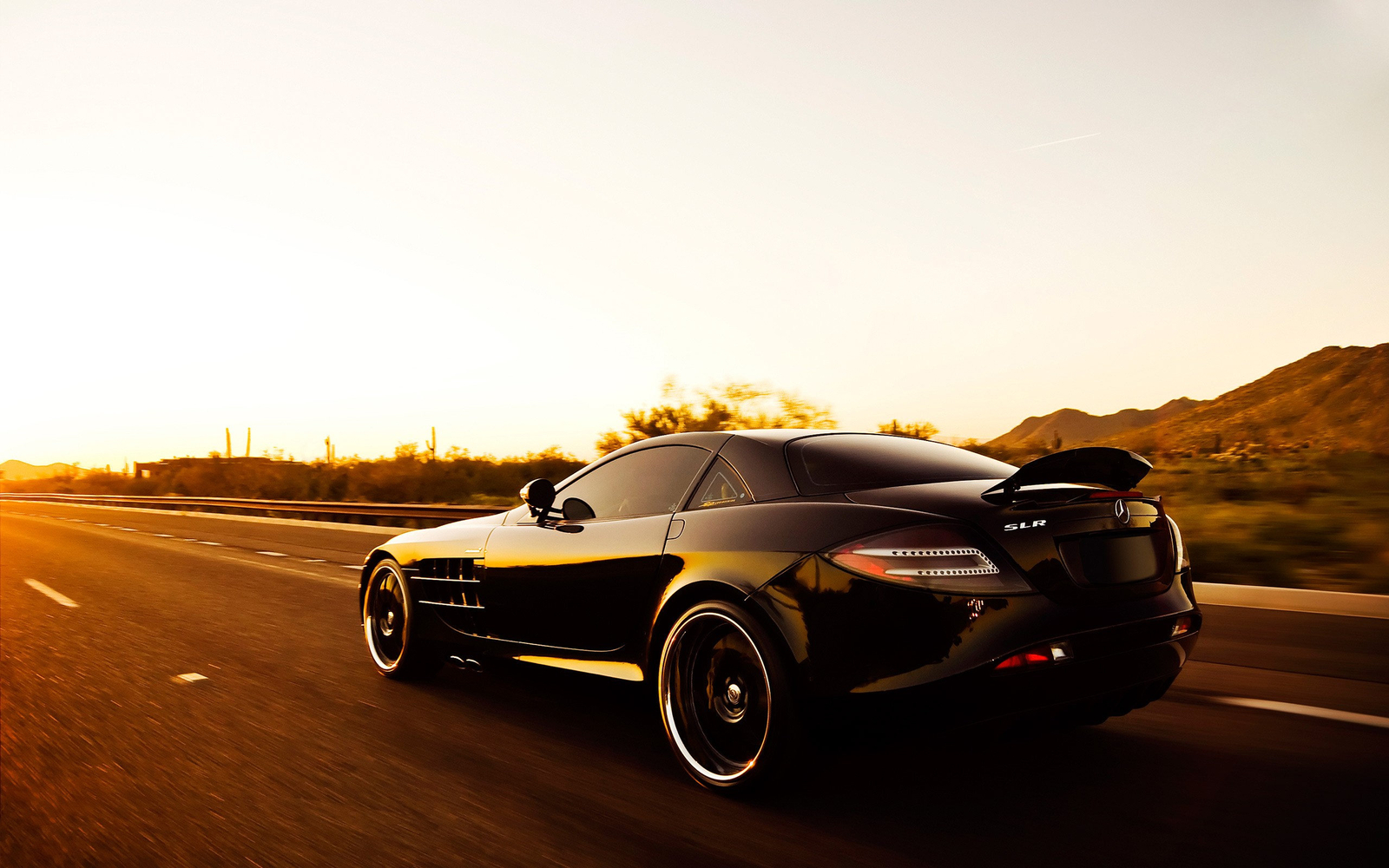 Cars black mercedes slr driving on the Desk Mat Stitched