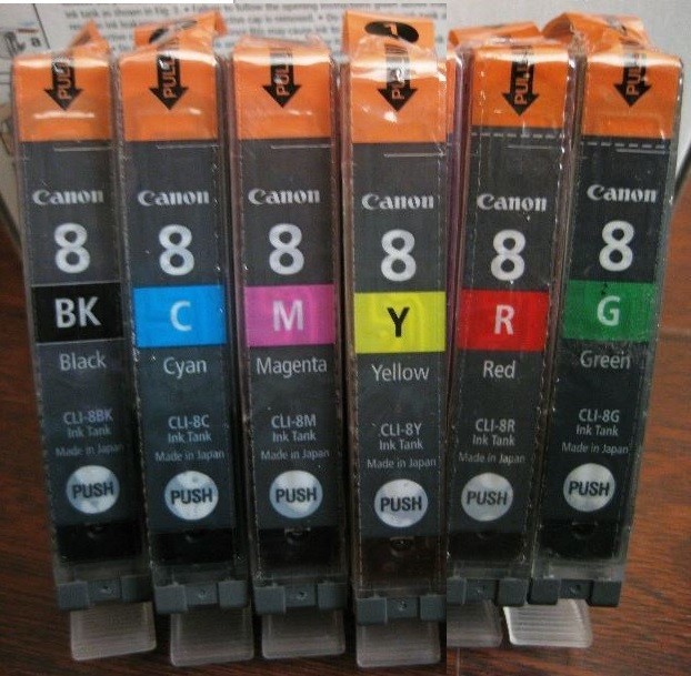 Set of 6 New Genuine Sealed Sleeve Canon 8 Inkjet Cartridges NO BOX