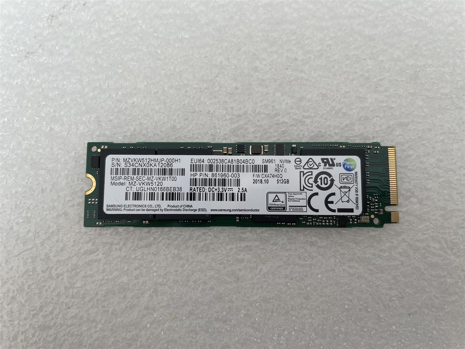 HP 865550-001 Samsung MZ-VKW5120 SM961 M.2 Nvme 512GB SSD Hard Drive New