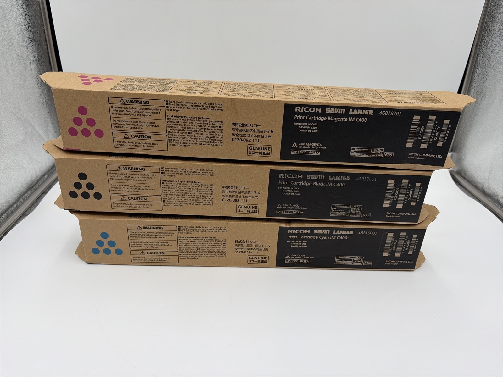 Lot of 3 Ricoh Savin Lanier IM C400 Black/Cyan/ Magneta Print Cartridge