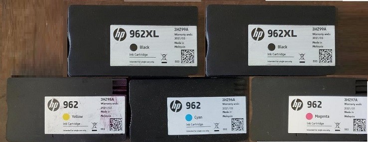 Set 5 Mostly New Genuine HP 962XL BLK 962 CYN MAG YEL Inkjets 90% 2025