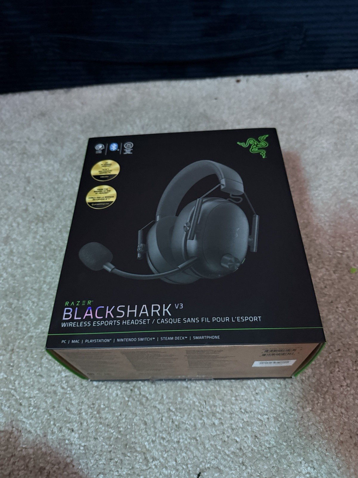 Razer Blackshark V3 Wireless Headset Black Surround Sound Detachable Mic