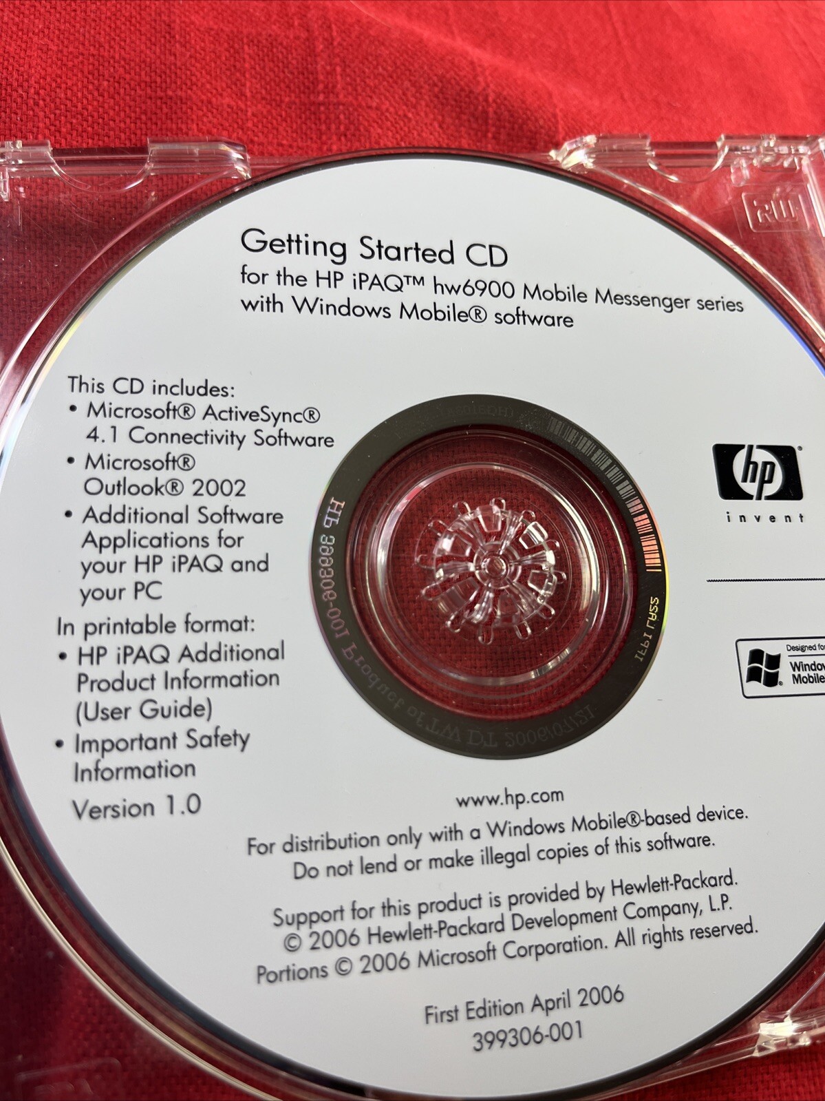 HP iPAQ Hw6900 Companion CD w WINDOWS MOBILE 5.0 w product key