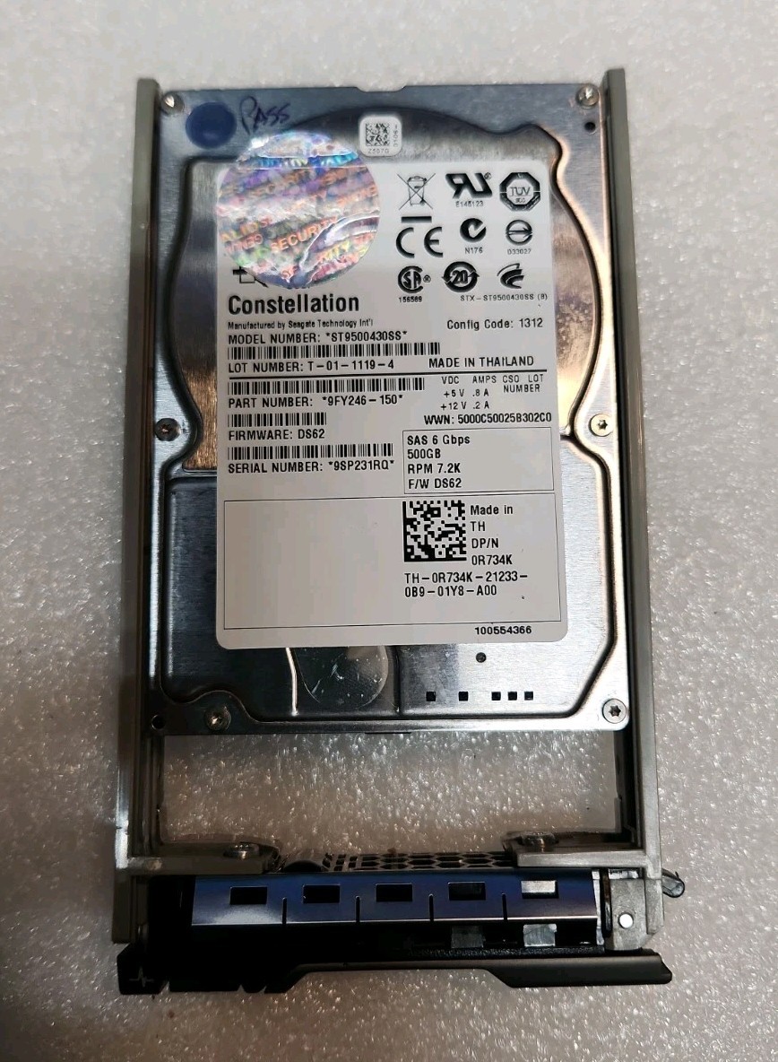 Dell 0R734K High Efficiency 500GB 7.2k SAS Hot-Swap HDD Internal Hard Disk Drive