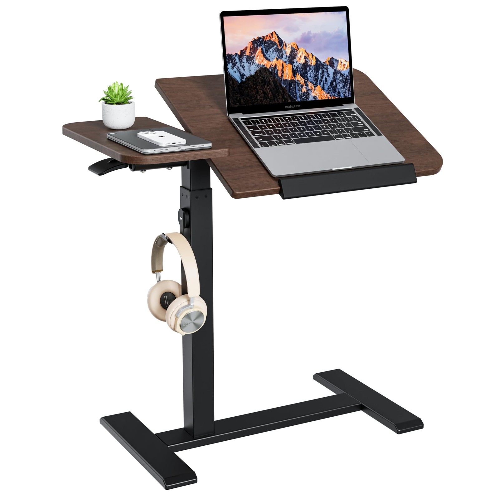 Rolling Laptop Desk with Tilting Top & Recessed Casters, Brown