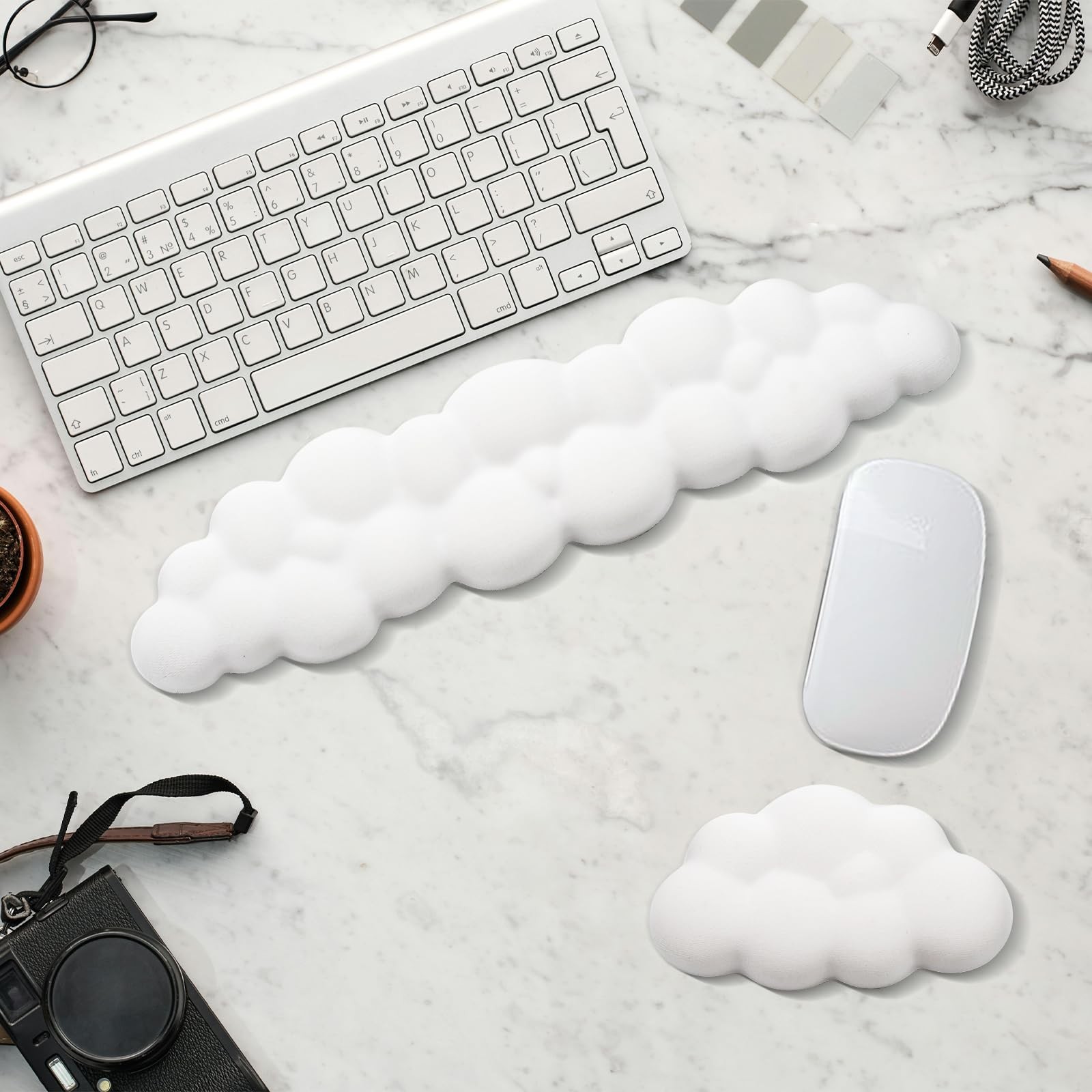 2 PCS Keyboard Cloud Wrist Rest, Memory Foam Palm Rest with L, White
