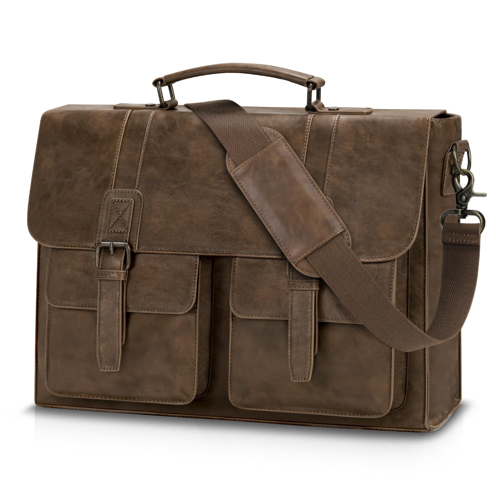 RAINSMORE Messenger Bag 15.6 Inch Vintage 16.1 x 5.1 x 11.8 inches, Darkbrown