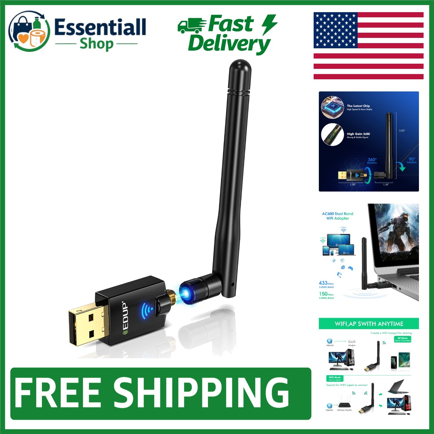 Advanced AC600M USB WiFi Adapter - 600Mbps for Optimal Gaming & Browsing - Black